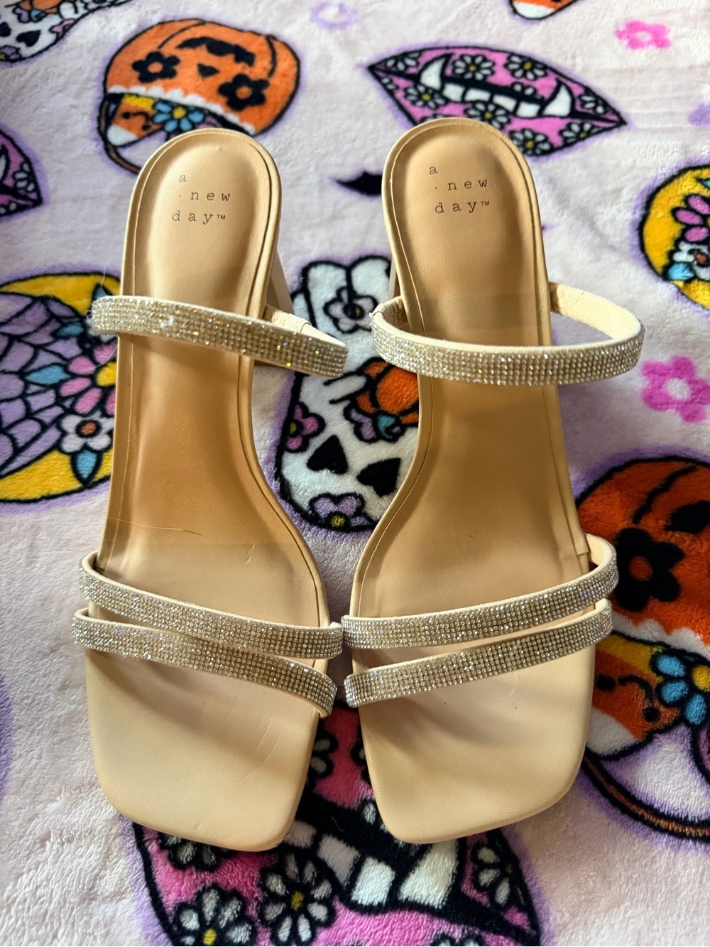 a new day Nude Rhinestone Strap Heeled Sandals